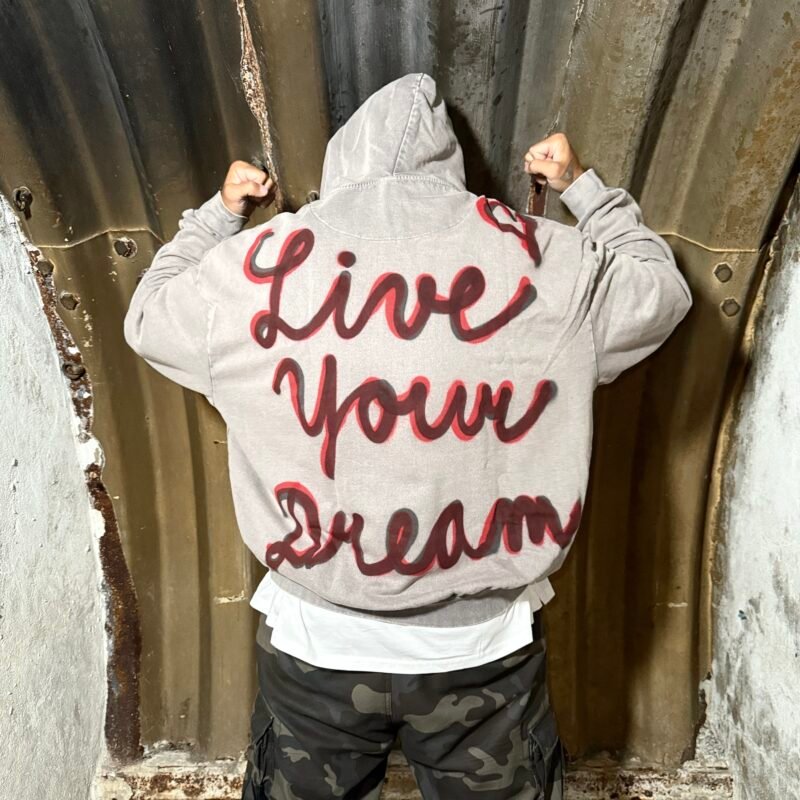 HAVLISON „LIVE YOUR DREAM“ ACID GREY OVERSIZED HOODIE